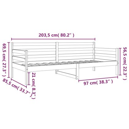Дневно легло без матрак, бял, 80x200 см, борово дърво масив
