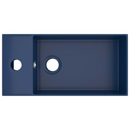 Мивка за баня с преливник, керамична, тъмносиня