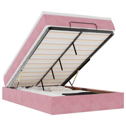 Османска легло с матрак, розово, 120x190 см, кадифе