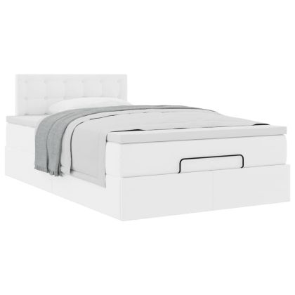 Османска легло с матрак, бяло, 120x190 см, изкуствена кожа