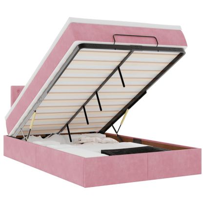 Османска легло с матрак, розово, 120x190 см, кадифе