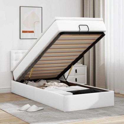 Османска легло с матрак&LED чисто бяло 90x200см изкуствена кожа