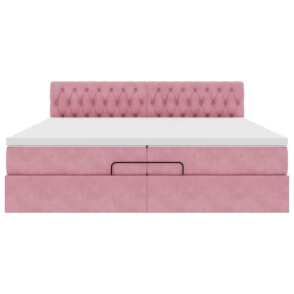 Османска легло с матраци и LED, розово, 200x200 см, кадифе