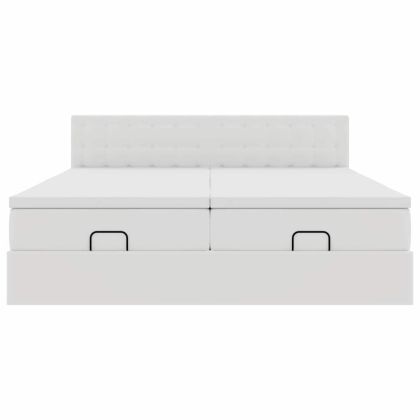 Османска легло с матраци&LED, бяло, 180x200 см, изкуствена кожа