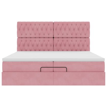 Османска легло с матраци, розово, 200x200 см, кадифе