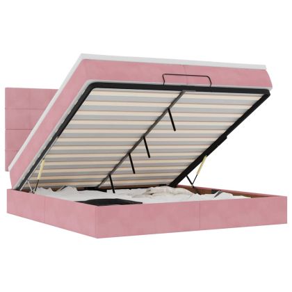 Османска легло с матраци и LED, розово, 200x200 см, кадифе