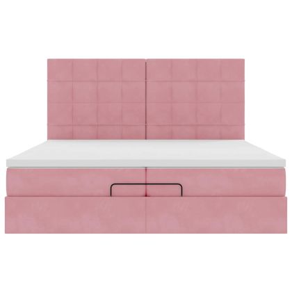 Османска легло с матраци и LED, розово, 200x200 см, кадифе