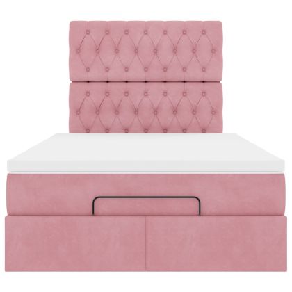 Османска легло с матраци и LED, розово, 120x190 см, кадифе