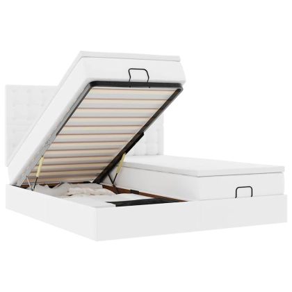 Османска легло с матраци&LED, бяло, 180x200 см, изкуствена кожа