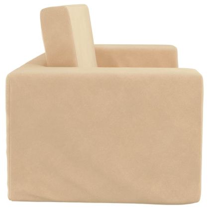 Детско диванче-легло, 2-местно, кремаво, мек плюш