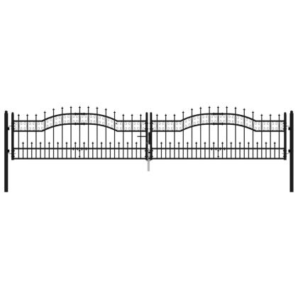 Оградна порта с капак тип „копие“, черна, 406x75 см, прахово боядисана стомана