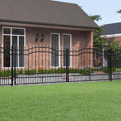 Оградна порта с капак тип „копие“, черна, 406x125 см, прахово боядисана стомана