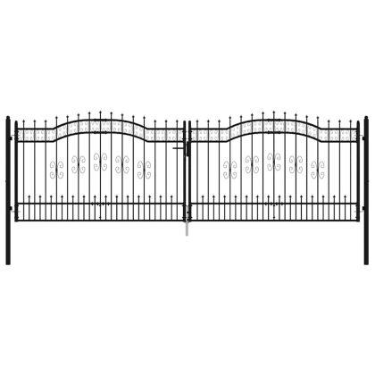 Оградна порта с капак тип „копие“, черна, 406x125 см, прахово боядисана стомана