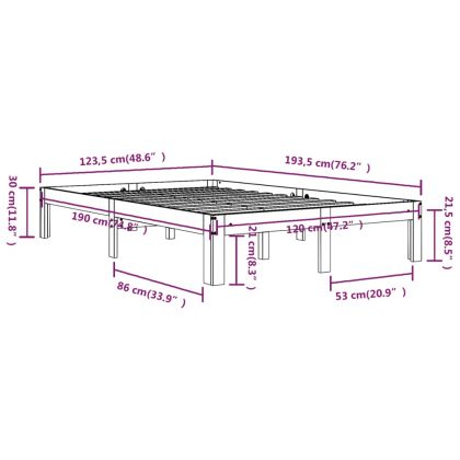 Рамка за легло, бяла, дърво масив, 120x190 см, Small Double