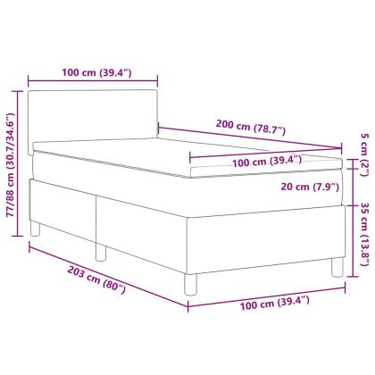 Легло с пружинирана основа Тъмен сив и бял 100 x 200 cm