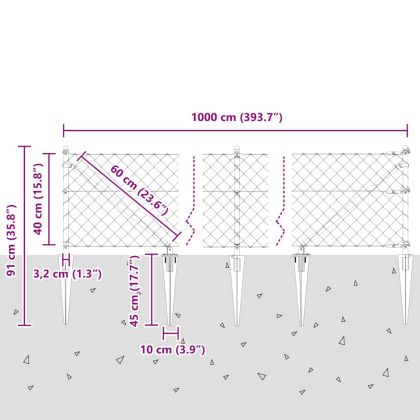 Оградна верига с колони Сребрист 0.4 x 10 м Стомана