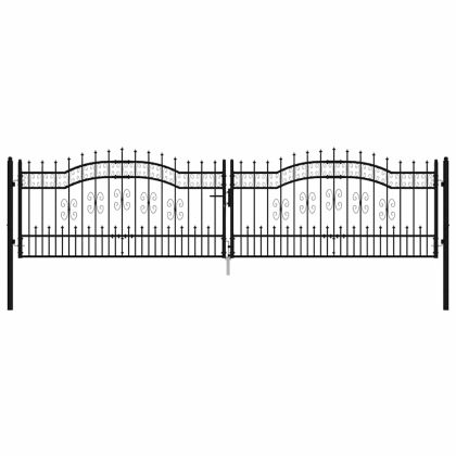 Оградна порта с капак тип „копие“, черна, 406x100 см, прахово боядисана стомана