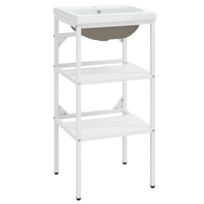 Рамка за мивка за баня с вграден умивалник, бяла, желязна