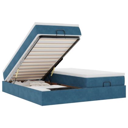 Османска легло с матраци, тъмносиньо, 160x200 см, кадифе