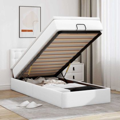 Османска легло с матраци&LED, бяло, 100x200 см, изкуствена кожа