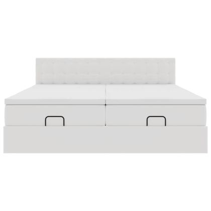 Османска легло с матраци&LED, бяло, 200x200 см, изкуствена кожа