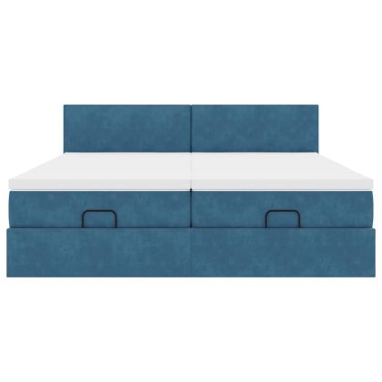 Османска легло с матраци и LED, тъмносиньо, 160x200 см, кадифе