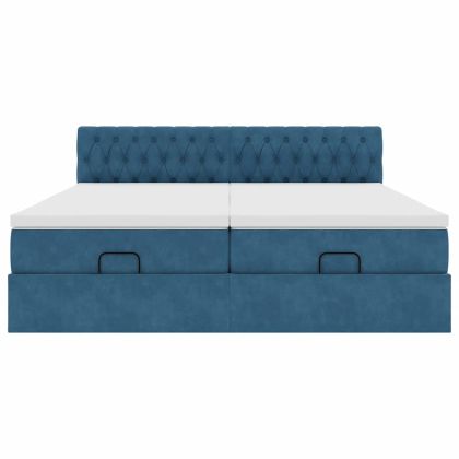 Османска легло с матраци и LED, тъмносиньо, 160x200 см, кадифе