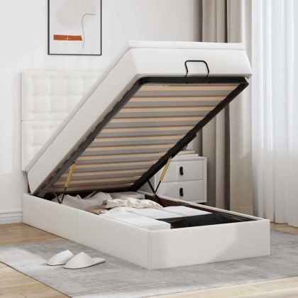 Османска легло с матрак, бяло, 100x200 см, изкуствена кожа