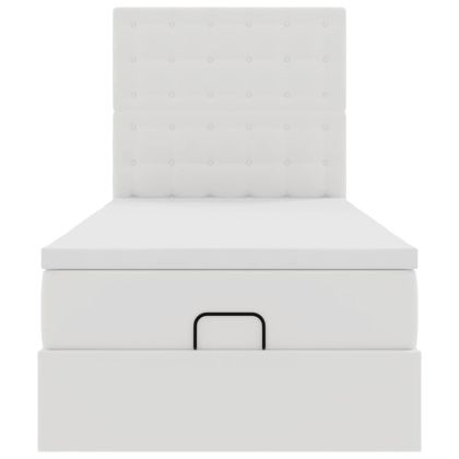 Османска легло с матрак&LED, бяло, 100x200 см, изкуствена кожа