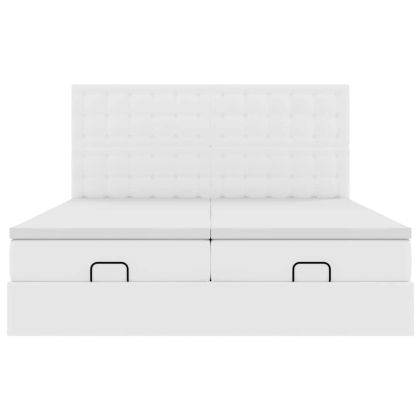 Османска легло с матраци&LED, бяло, 200x200 см, изкуствена кожа