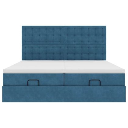 Османска легло с матраци и LED, тъмносиньо, 160x200 см, кадифе