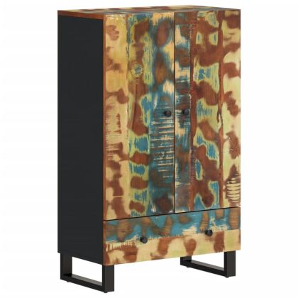 Висок шкаф с чекмедже 60x33x100 см регенериран масив и желязо