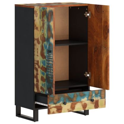 Висок шкаф с чекмедже 60x33x100 см регенериран масив и желязо