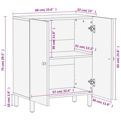 Страничен шкаф, черен, 60x33x75 см, манго масивно дърво