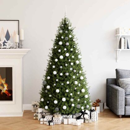 Комплект коледни топки от 111 части, бяло и сиво, полистирен