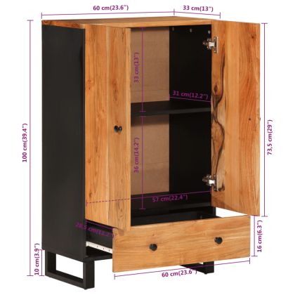 Висок шкаф с чекмедже 60x33x100 см акация масив и желязо