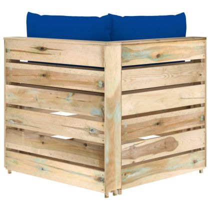 Секционен ъглов диван с възглавници, зелено импрегнирано дърво