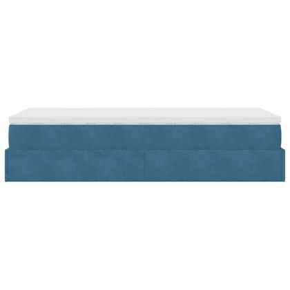 Османска легло с матрак, тъмносиньо, 90x190 см, кадифе