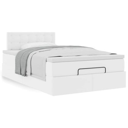 Османска легло с матрак, бяло, 120x200 см, изкуствена кожа