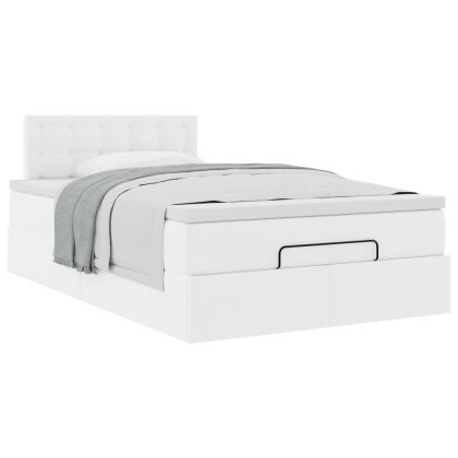 Османска легло с матрак, бяло, 120x200 см, изкуствена кожа