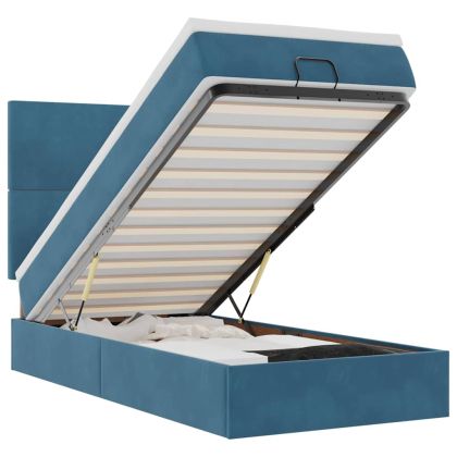 Османска легло с матраци и LED, тъмносиньо, 90x190 см, кадифе