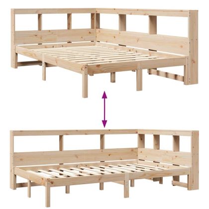 Легло с етажерка за книги, без матрак, 120x190 см, бор масив