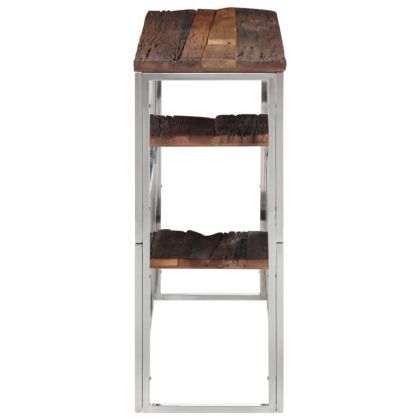 Конзолна маса, сребриста, инокс и дърво от траверси масив