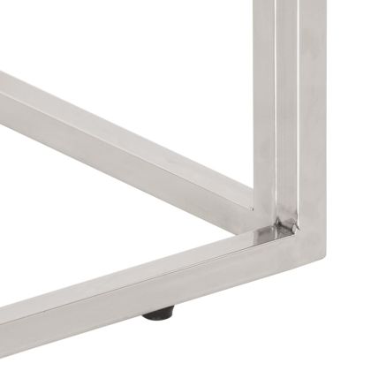 Кафе маса, сребриста, неръждаема стомана и дърво траверси масив