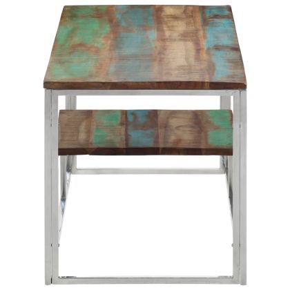 Кафе маса, сребриста, инокс и регенерирано дърво масив