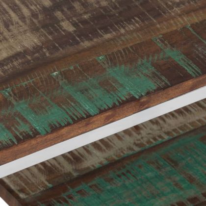 Кафе маса, сребриста, инокс и регенерирано дърво масив