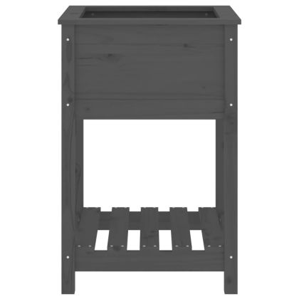 Плантер с рафт, сив, 54x54x81 см, борово дърво масив