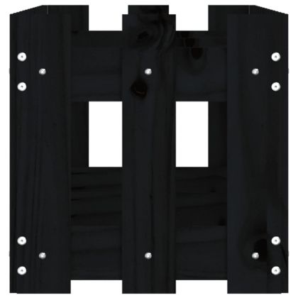 Градинска леха с дизайн на ограда черна 150x30x30 см бор масив