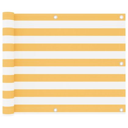 Балконски параван, бяло и жълто, 75x400 см, оксфорд плат