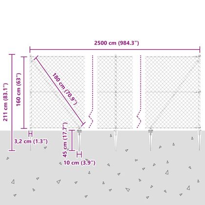 Оградна верига с колони Сив 1.6 x 25 m Стомана